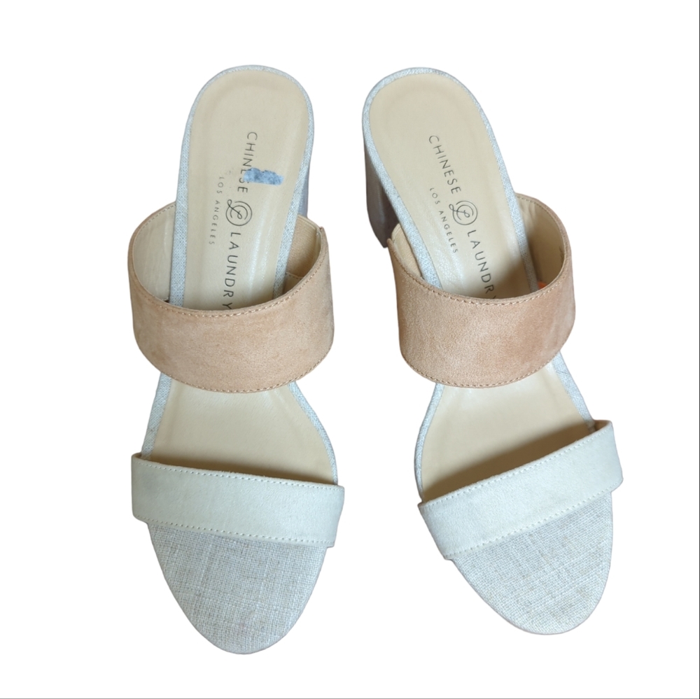 Chinese Laundry/Tan/Cream/Block Heel/Sandal/Sz 8.5